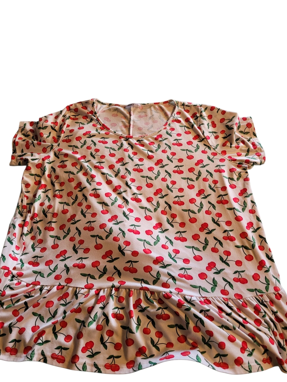Doublju Cream Top with Red Cherry Print